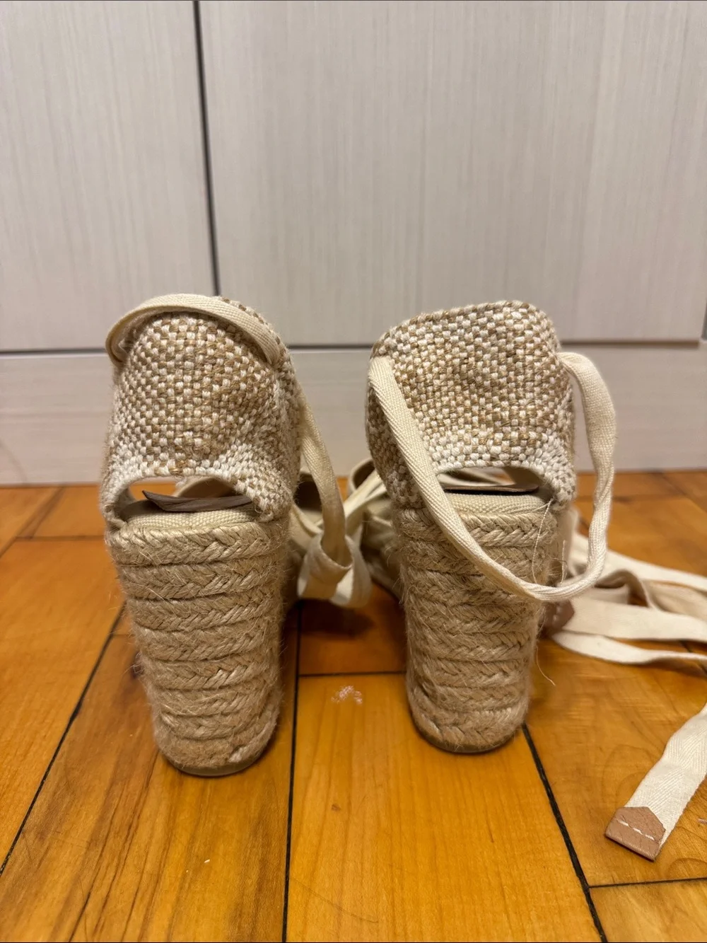 Castaner Cream Canvas Lace-Up Espadrille Wedge